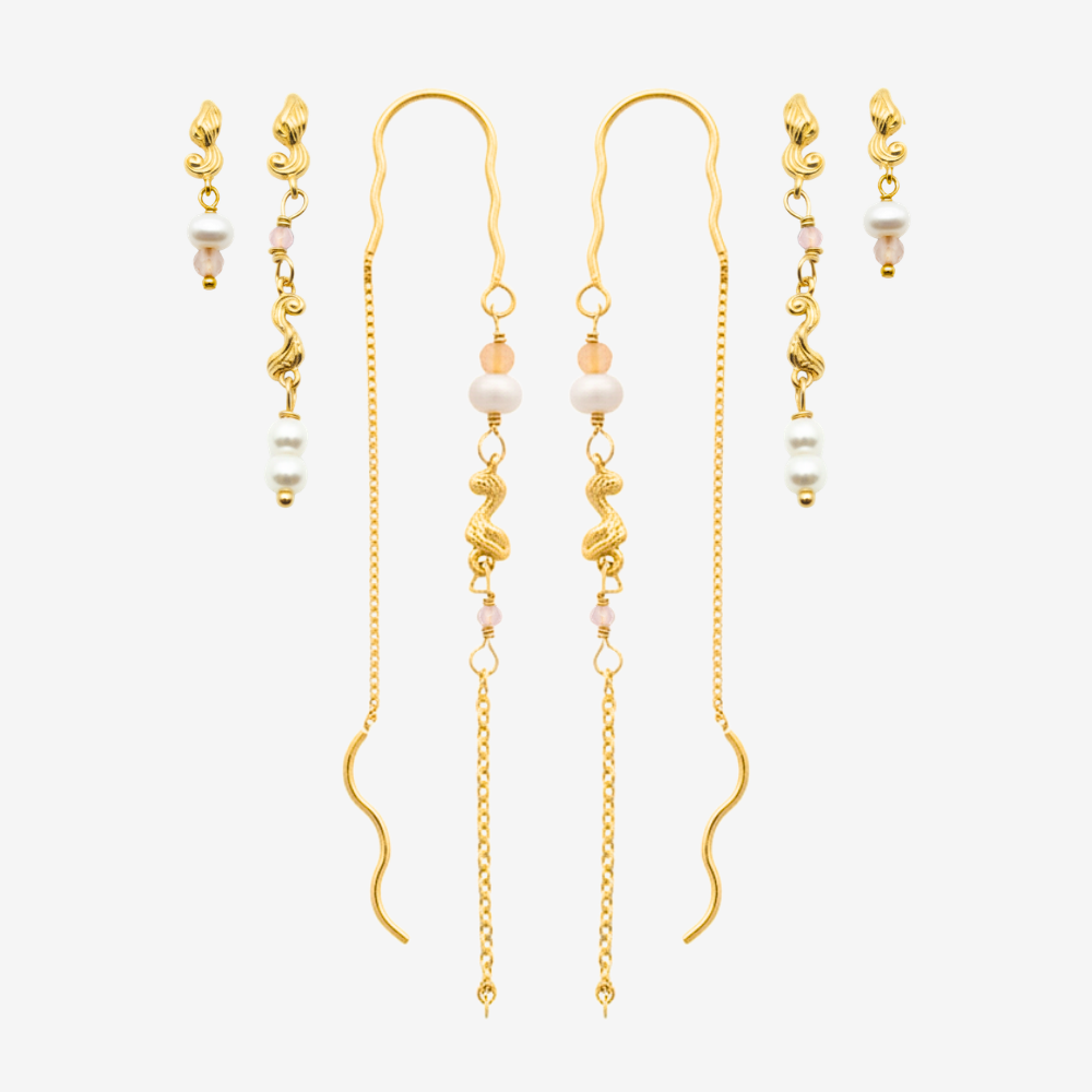 Wavy Pearl Set / øreringssæt